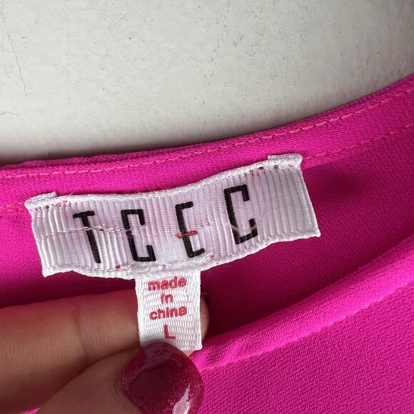 TCEC Dress Hot Pink Ruffle Pleated Mini Size Large - Picture 5 of 10